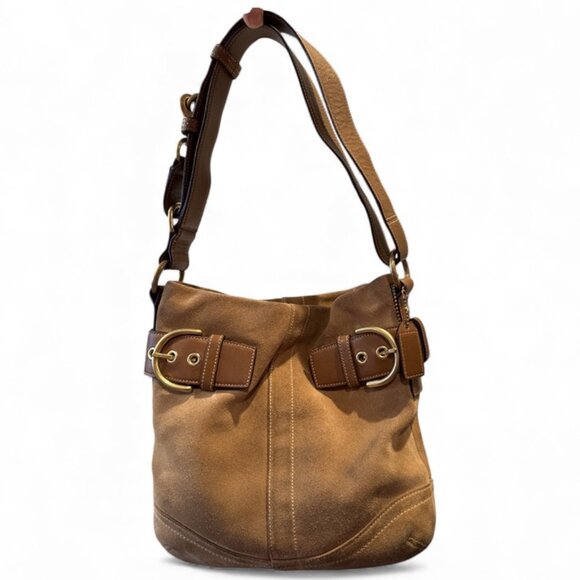 VINTAGE Coach 1483 Suede Double-Strap Shoulder Bag – Leather Trim Very Good Cond - Picture 1 of 12